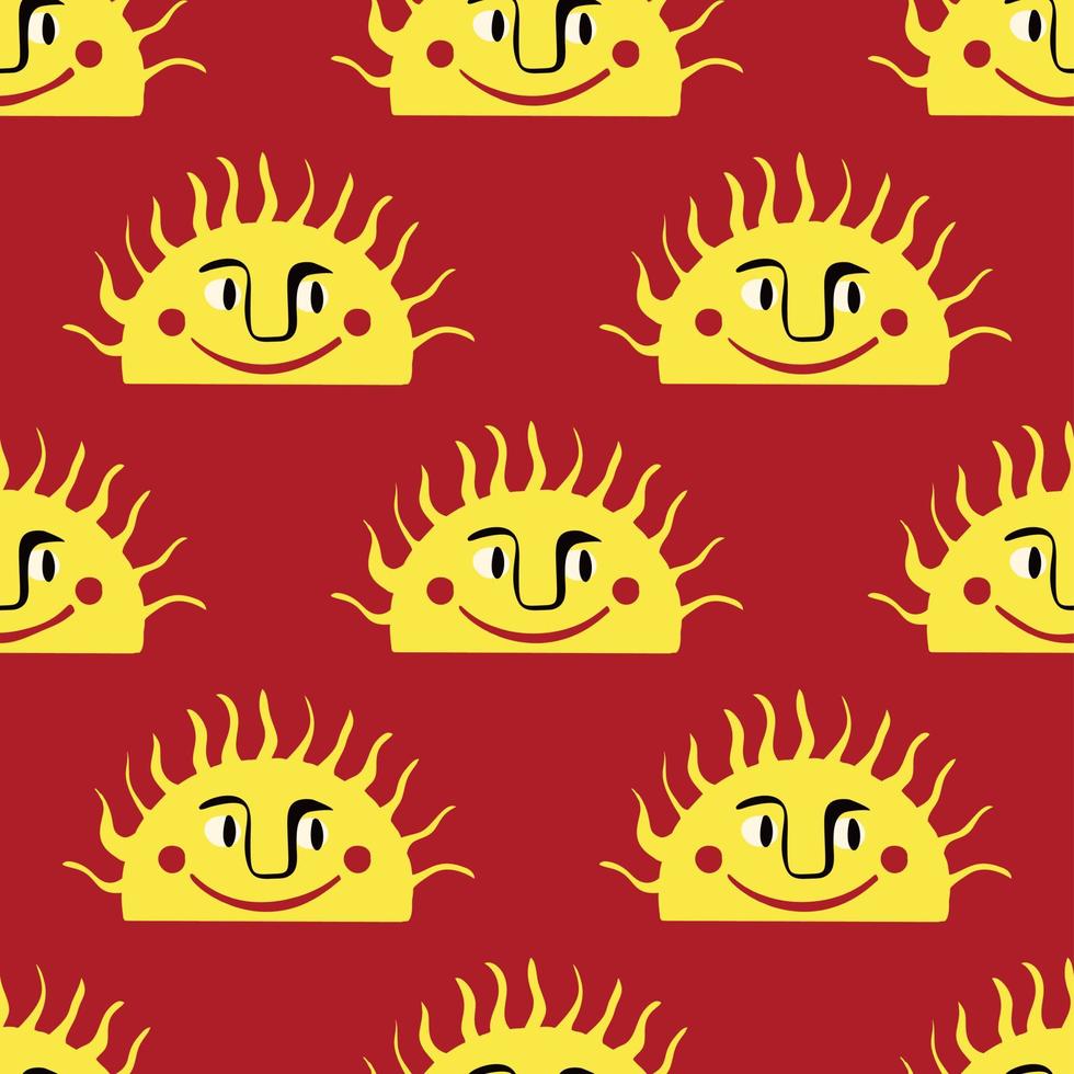 patroon met grappig funky zon met een lief gezicht. freaky eigenzinnig zon in modern tekening stijl. vector illustratie