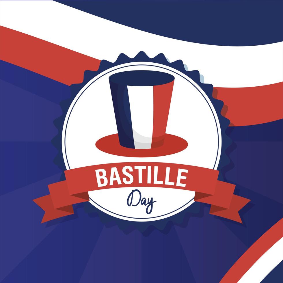 Bastille-dagvieringskaart met Franse vlag en hoge hoed vector