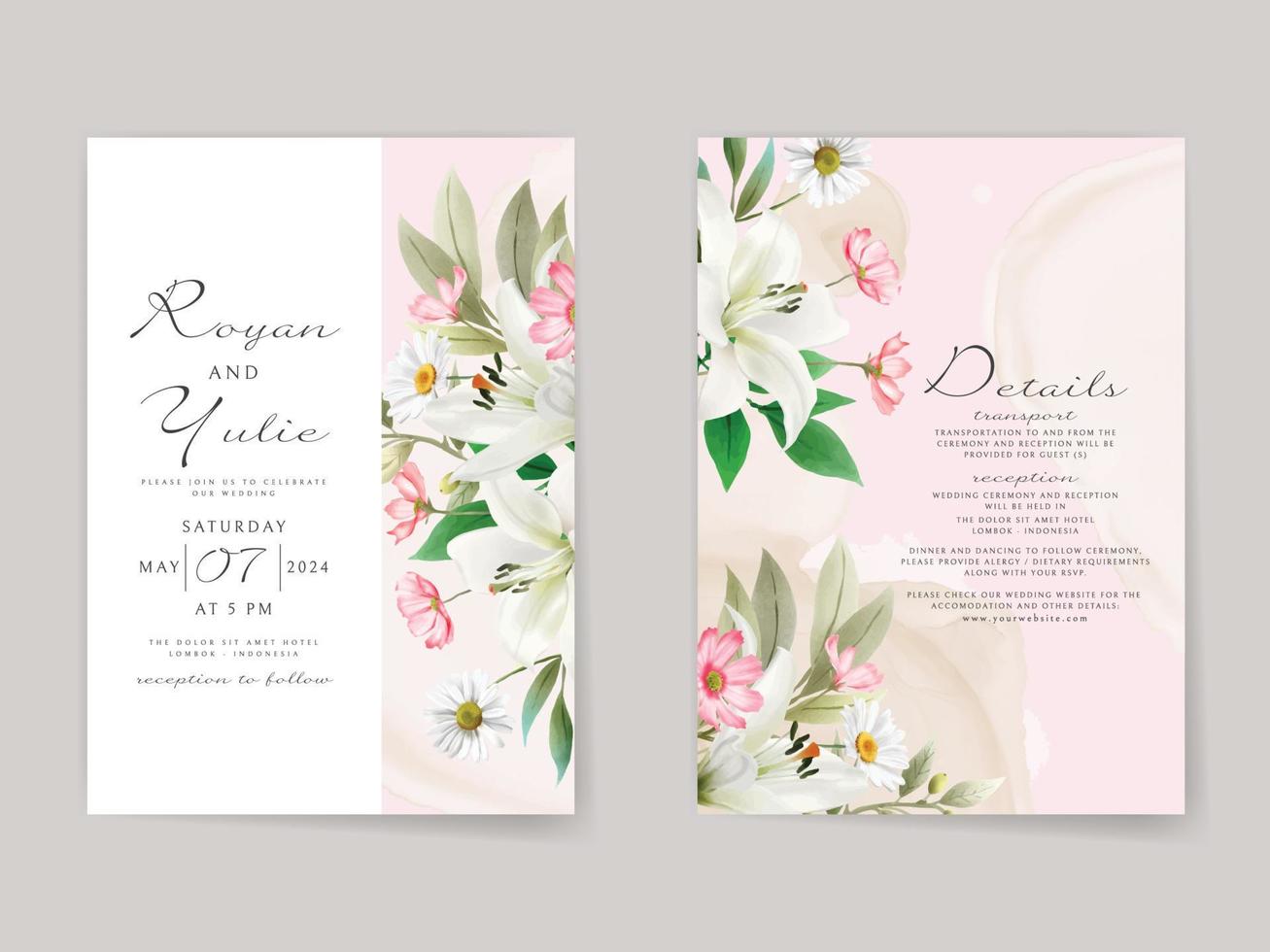 elegant wit bloemen bruiloft uitnodiging kaart vector