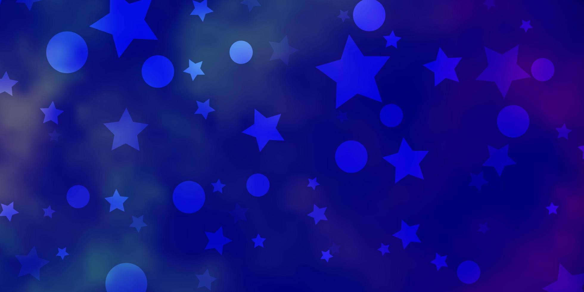 donkerroze, blauwe vector sjabloon met cirkels, sterren.