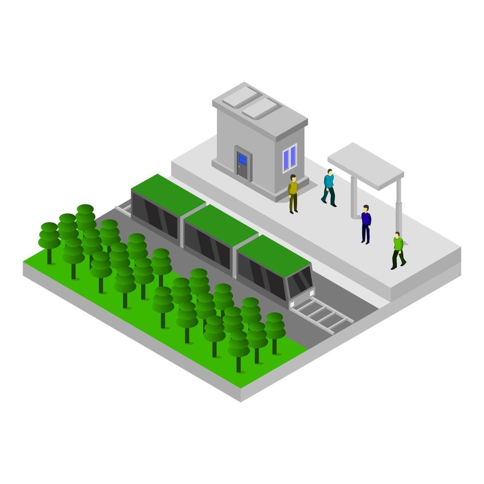 isometrisch treinstation op witte achtergrond vector
