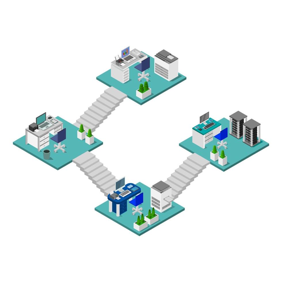 isometrische kantoorruimte op witte achtergrond vector