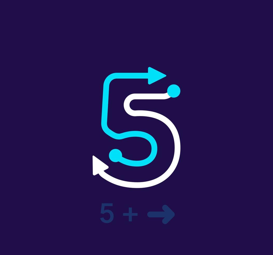 lineair aantal 5 logo. uniek logo. abstract nummer, gemakkelijk roterend pijl doelwit. zakelijke identiteit vector eps.