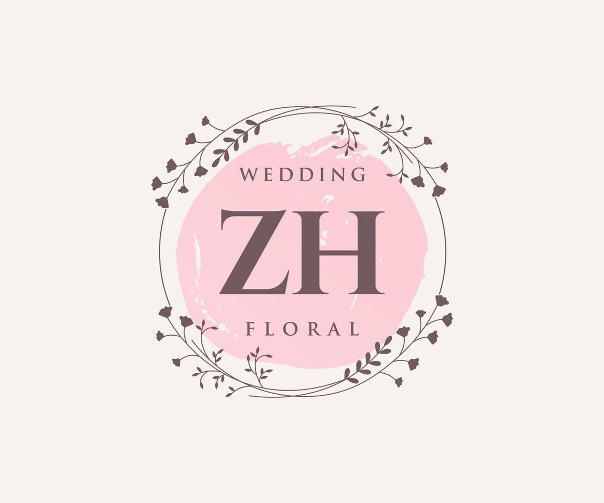 zh initialen brief bruiloft monogram logos sjabloon, hand- getrokken modern minimalistisch en bloemen Sjablonen voor uitnodiging kaarten, opslaan de datum, elegant identiteit. vector