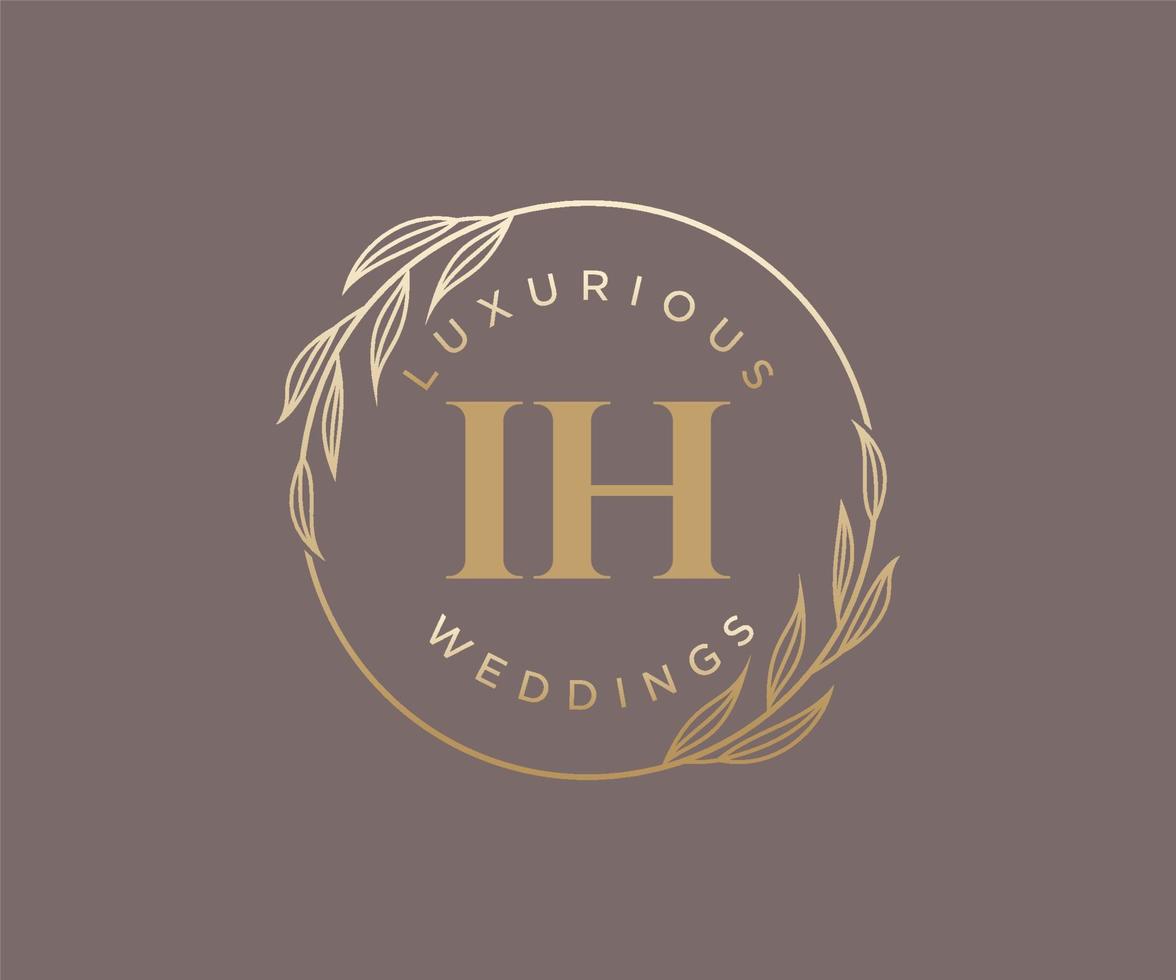 ih initialen brief bruiloft monogram logos sjabloon, hand- getrokken modern minimalistisch en bloemen Sjablonen voor uitnodiging kaarten, opslaan de datum, elegant identiteit. vector