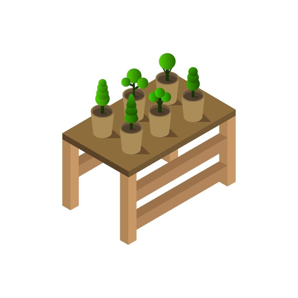 tafel met isometrische planten op witte achtergrond vector