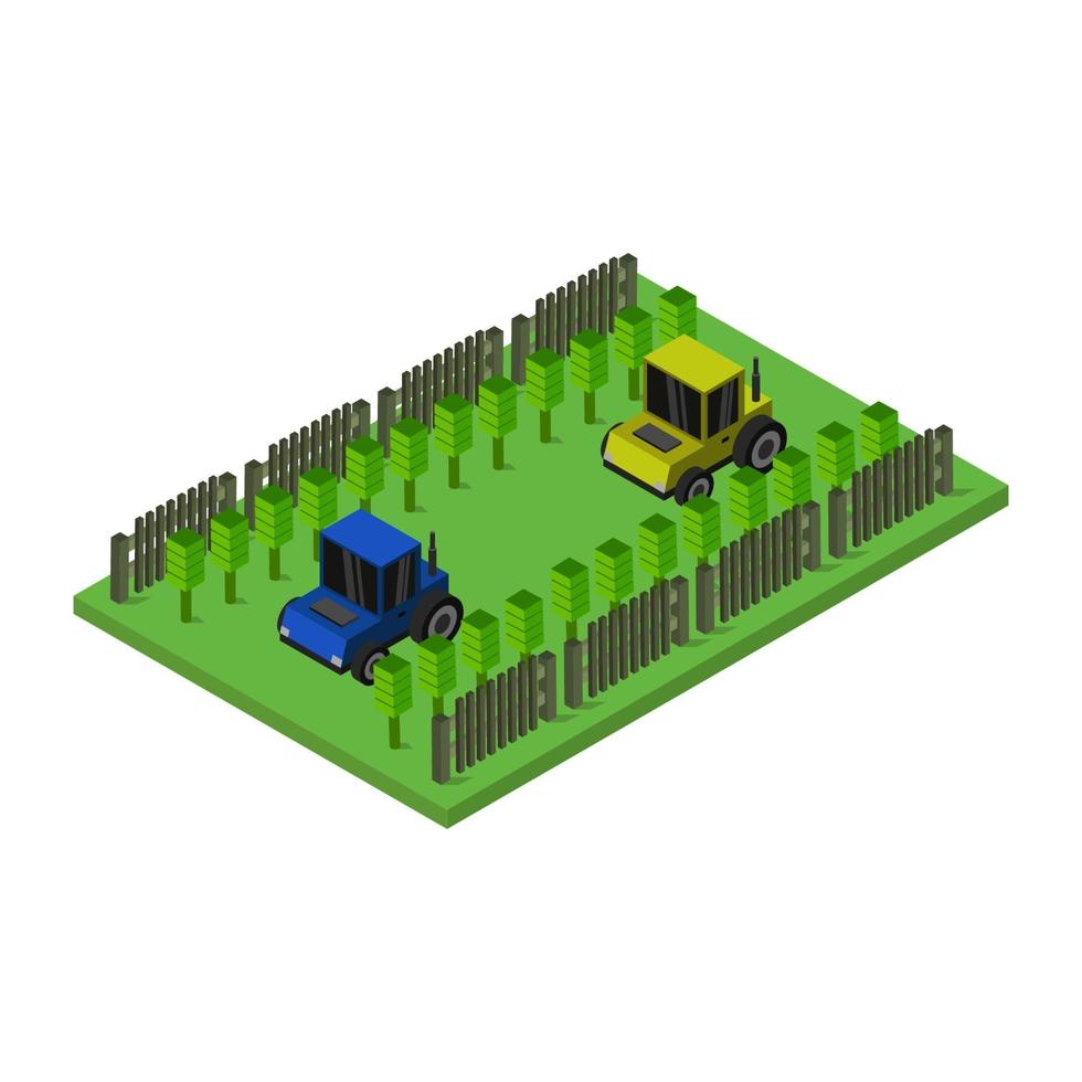 isometrische tractoren op witte achtergrond vector