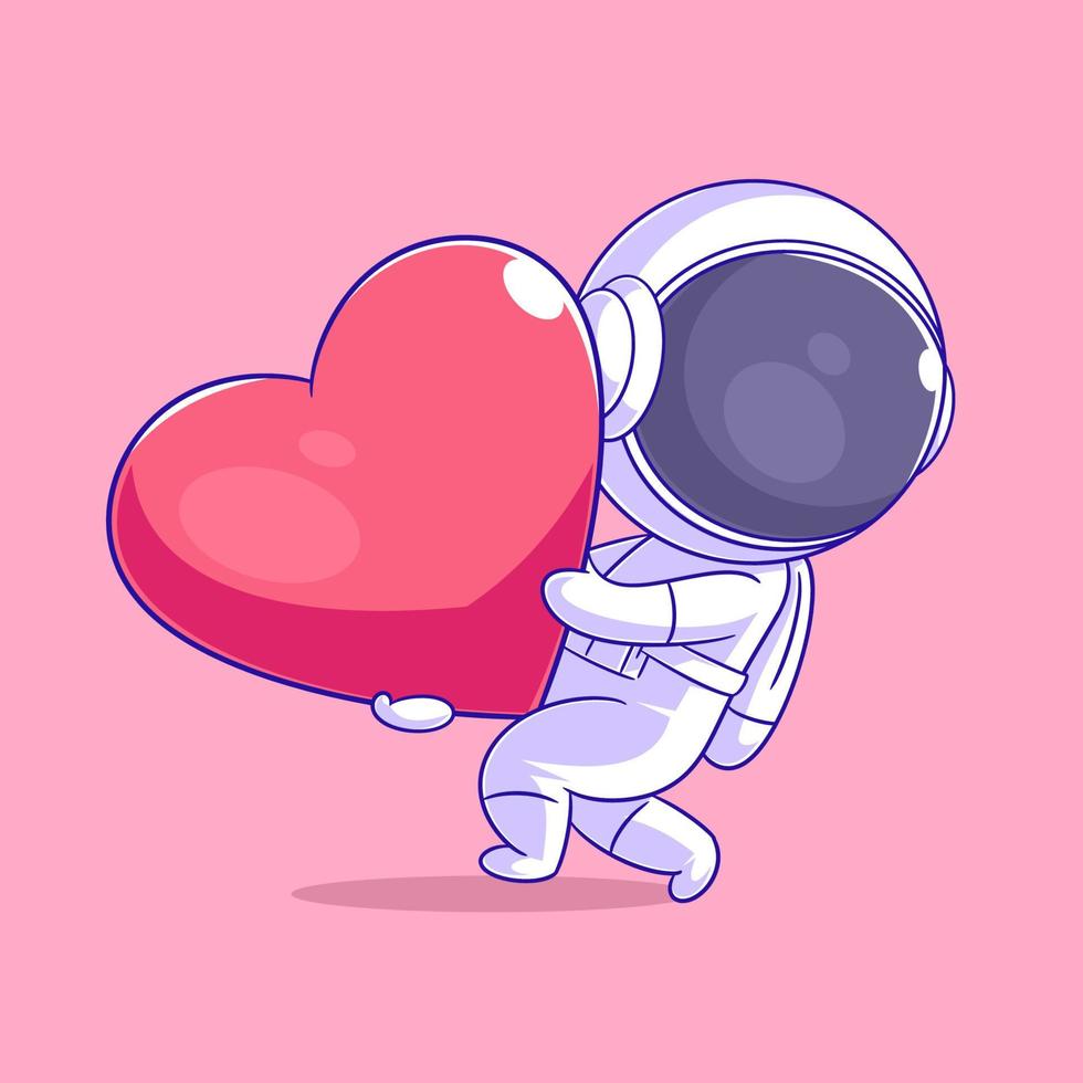 astronaut draag- een groot hart ballon vector