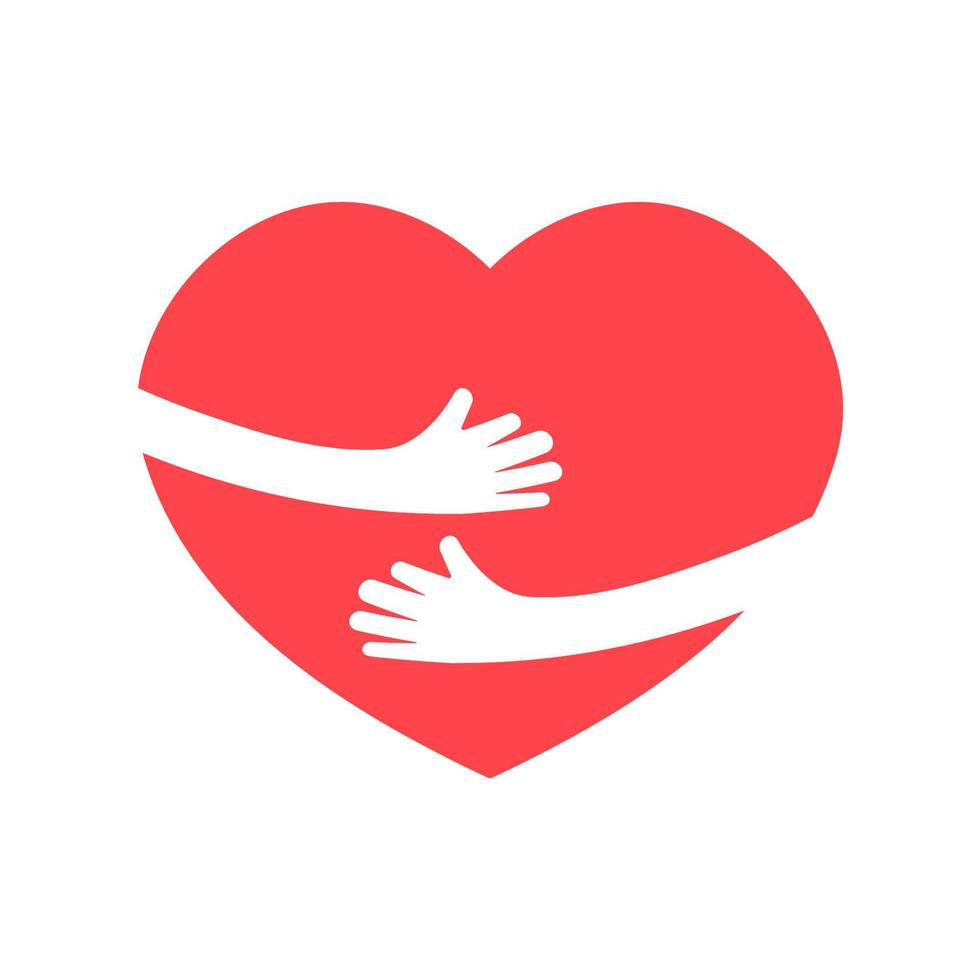 hand- omarmen rood hart met liefde. armen verpakt in de omgeving van een hart. liefde jezelf en gelukkig Valentijnsdag dag concept. vector