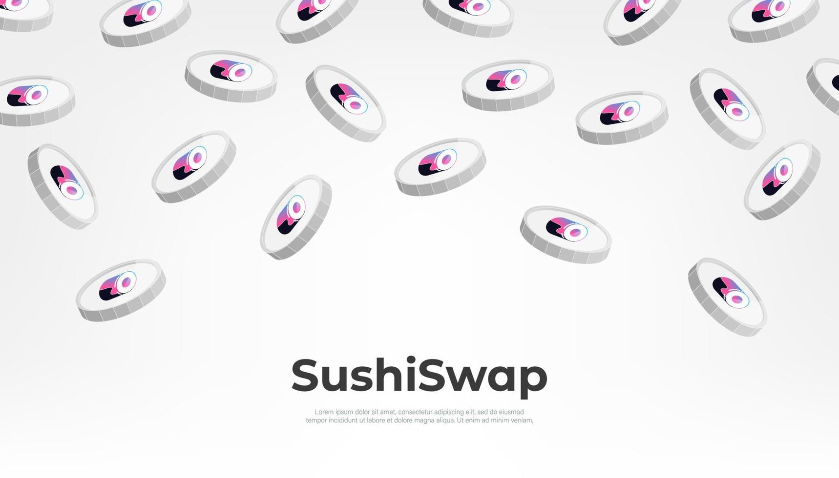 sushiswap munt vallend van de lucht. sushi cryptogeld concept banier achtergrond. vector