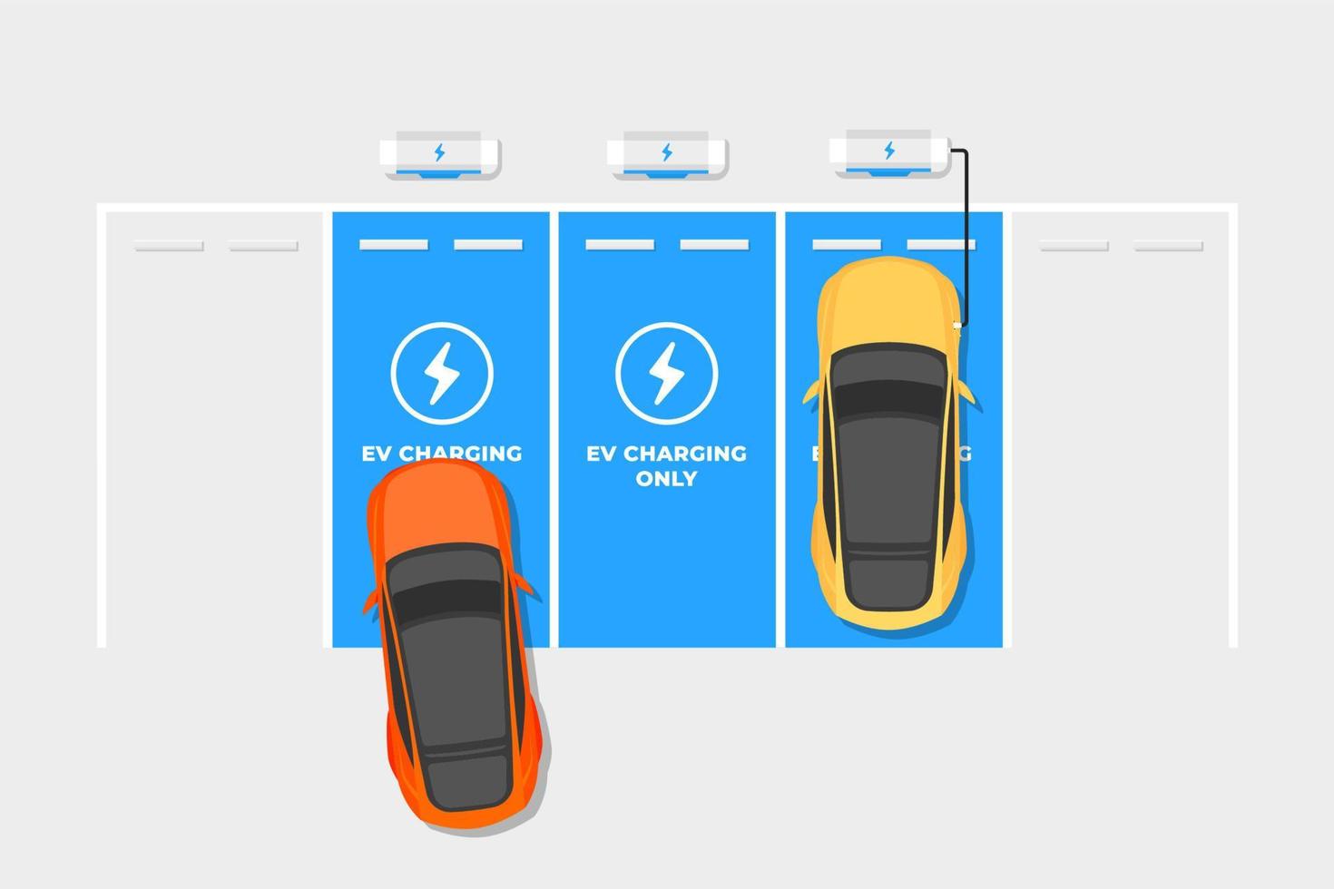 ev oplader stations parkeren kavel. elektrisch auto's opladen Aan leeg parkeren veel Oppervlakte met snel aanjager station. vector