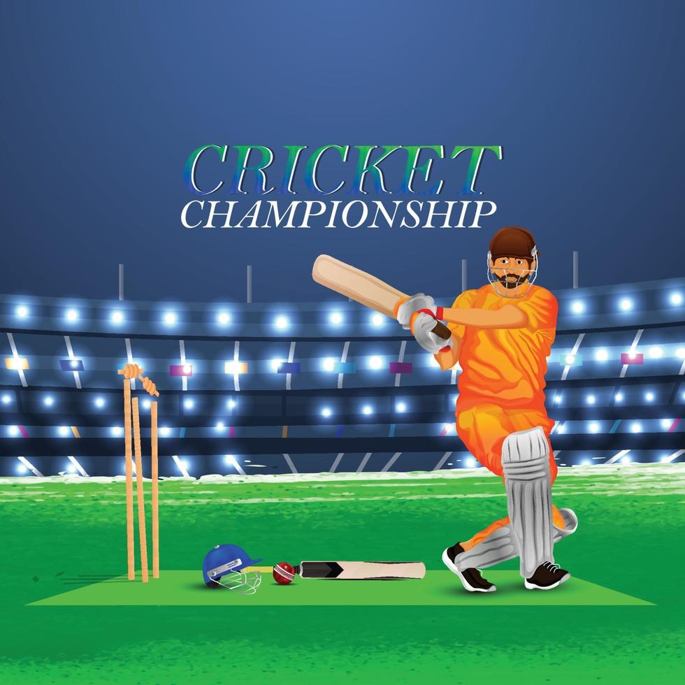 cricketwedstrijd concept met stadion en achtergrond vector