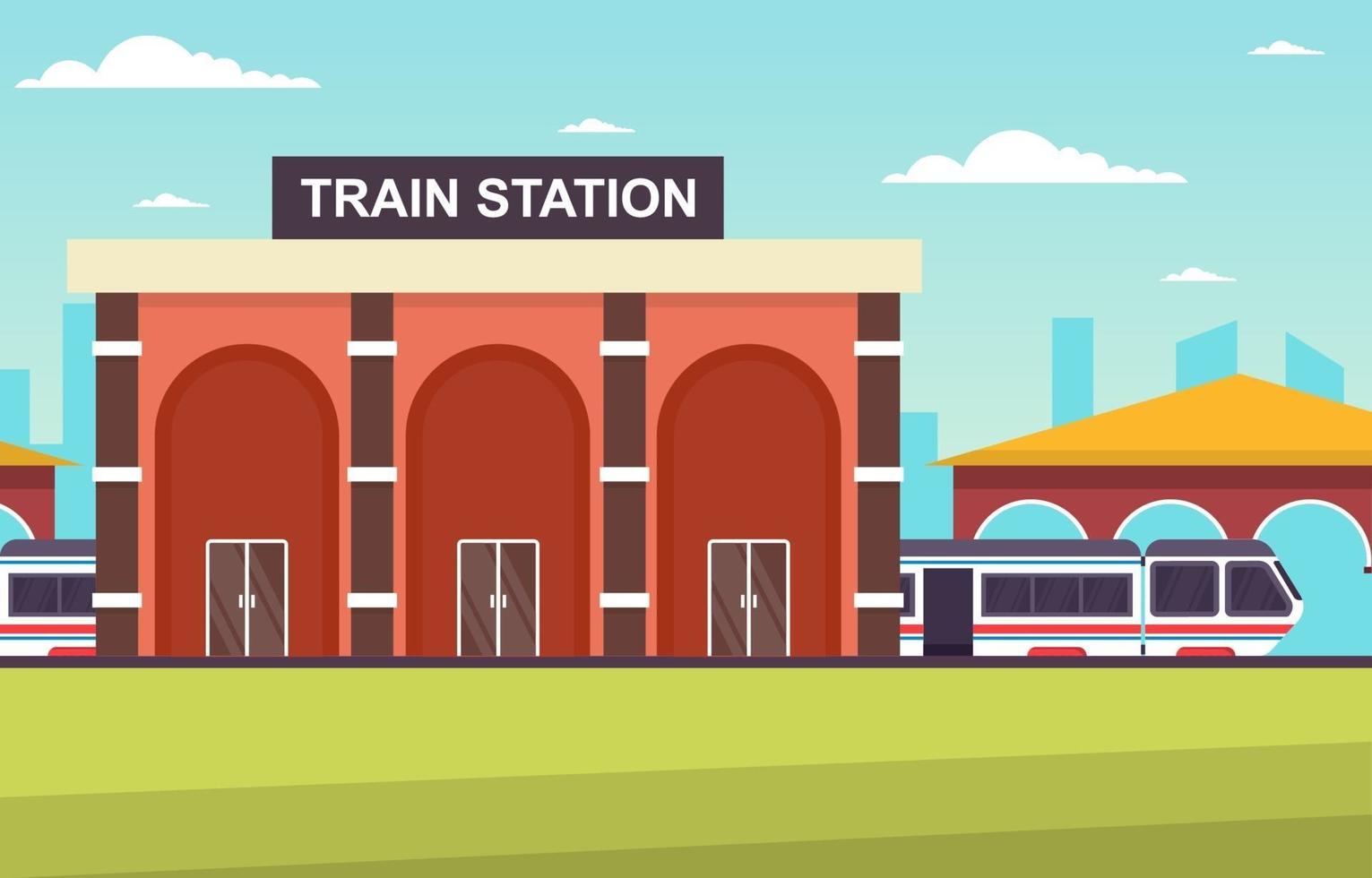 spoorweg openbaar vervoer forenzen metro treinstation vlakke afbeelding vector