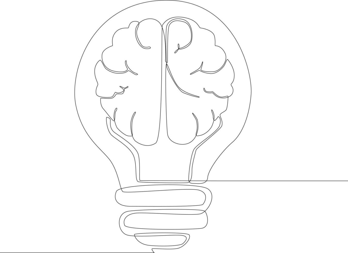 doorlopend een lijn tekening van menselijk hersenen in de elektrisch licht lamp geïsoleerd Aan wit achtergrond. concept van vinden briljant ideeën. single lijn trek ontwerp vector grafisch illustratie.