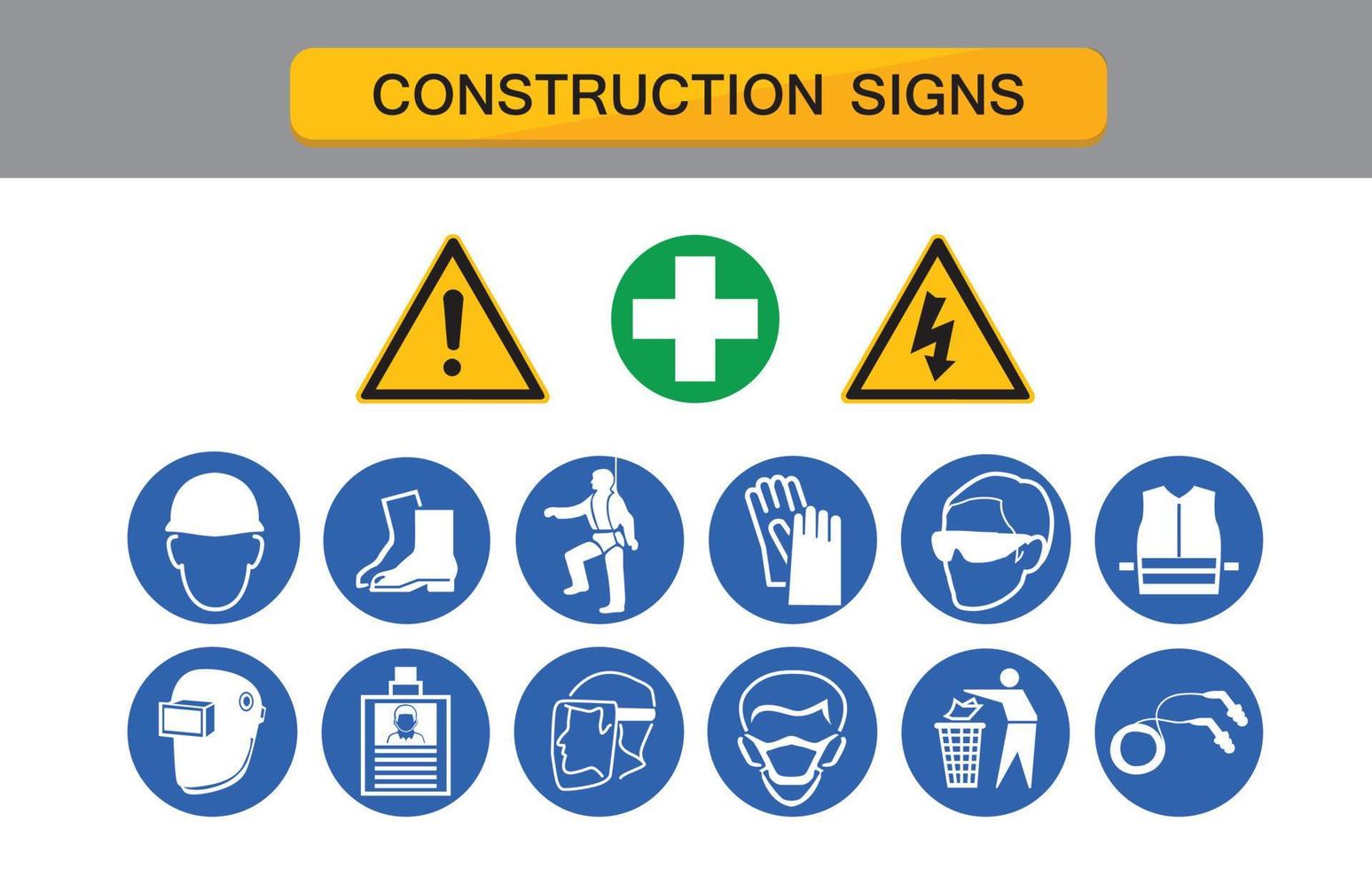 bouw teken, beschermend uitrusting , bescherming Aan werk, industrie Gezondheid en veiligheid icoon vector verzameling.
