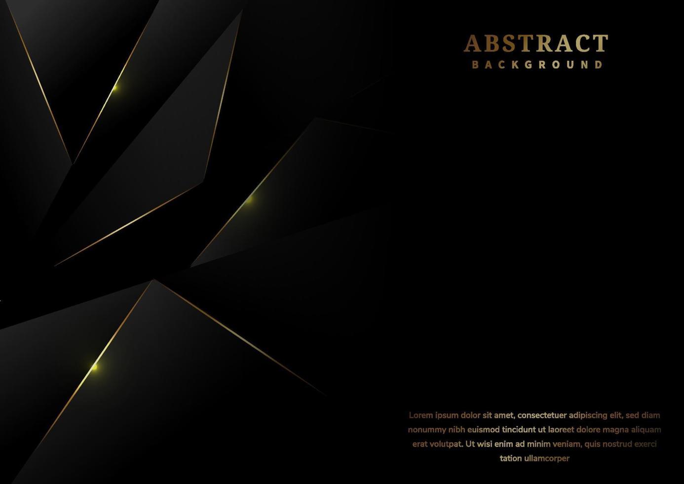 abstract zwart veelhoekpatroon met gouden laserlichtlijnen op donkere luxestijl als achtergrond met exemplaarruimte voor tekst. vector