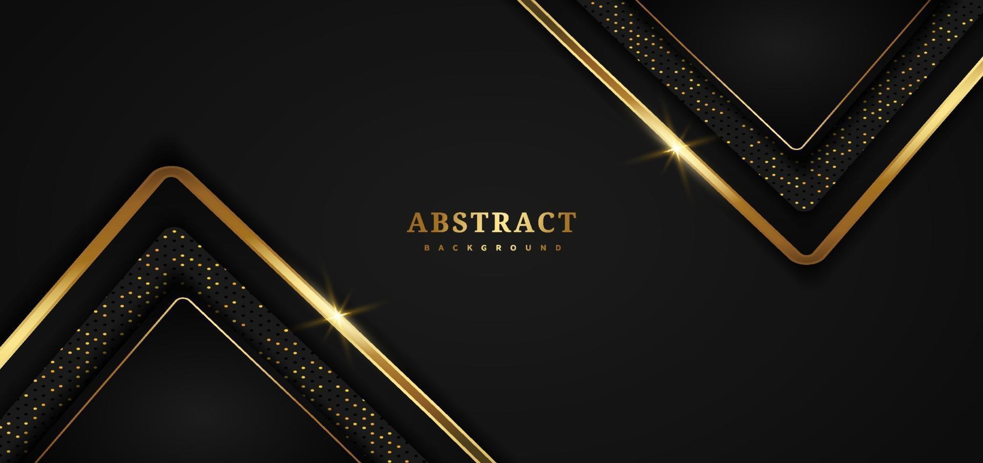 abstracte sjabloon luxe driehoek geometrische overlappingslaag op zwarte achtergrond met glitter en gouden lijnen met kopie ruimte voor tekst. vector