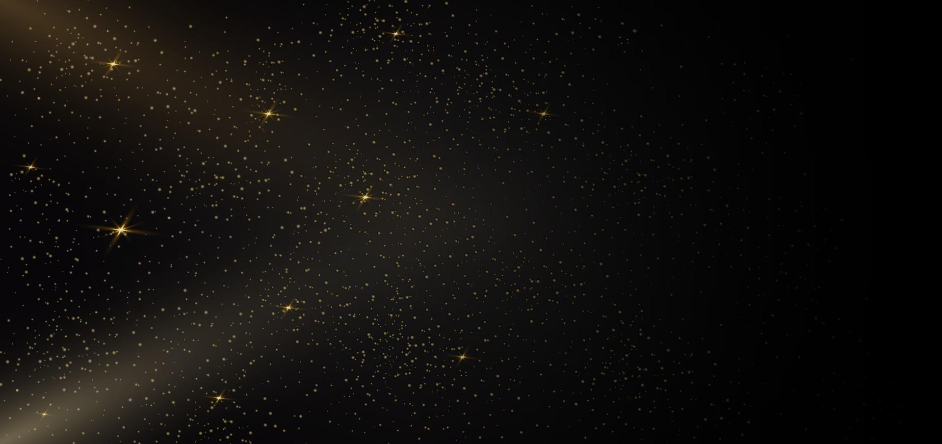 gouden glitter van deeltjes op zwarte achtergrond sprankelende sterstofdeeltjes. vector