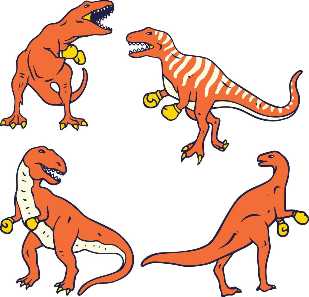 4 types van oranje dinosaurus boksers vector