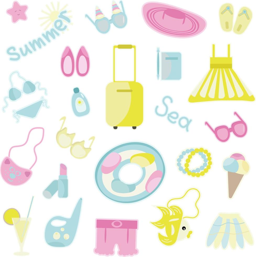 reeks van zomer stickers Aan de thema van kust vakantie vector