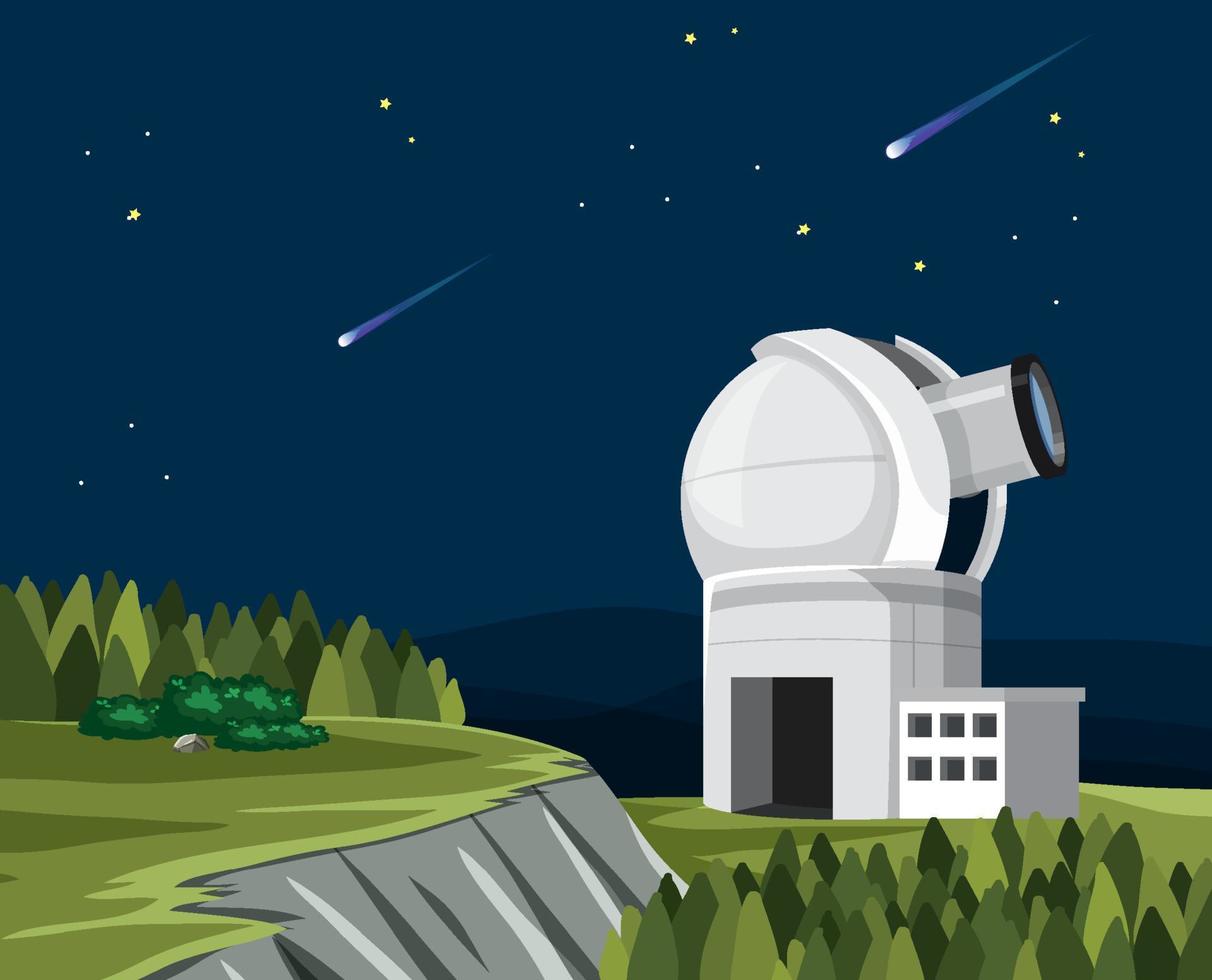 astronomiethema met grote telescoop op de heuvel vector