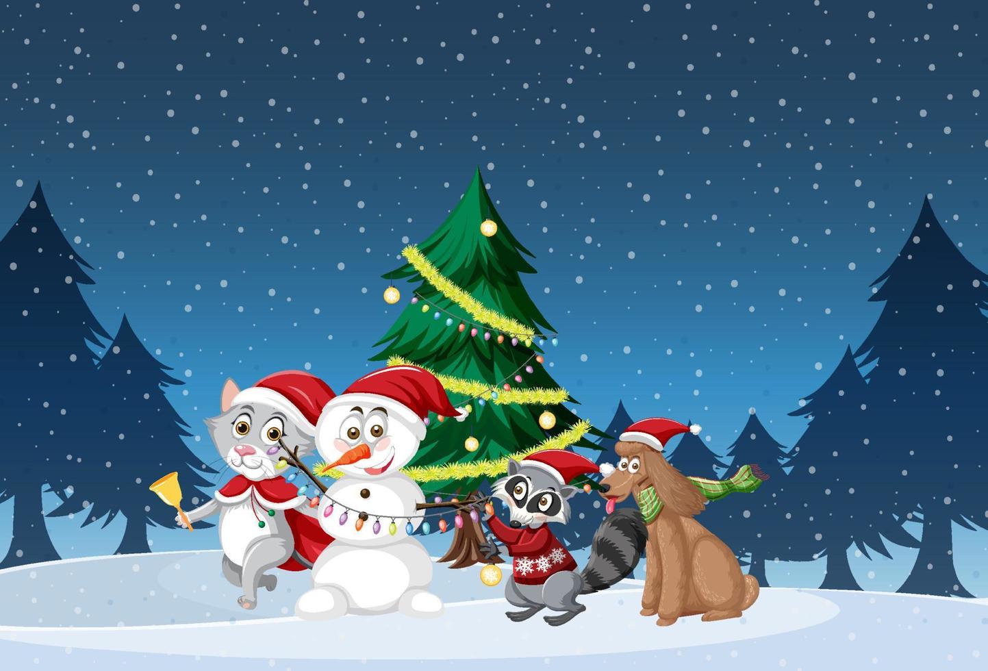 Kerstmis thema met sneeuwman door de boom vector