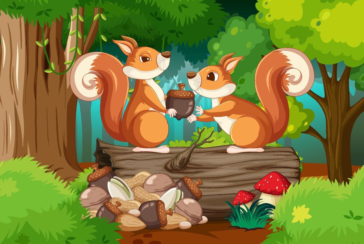 scène met eekhoorns in bos vector