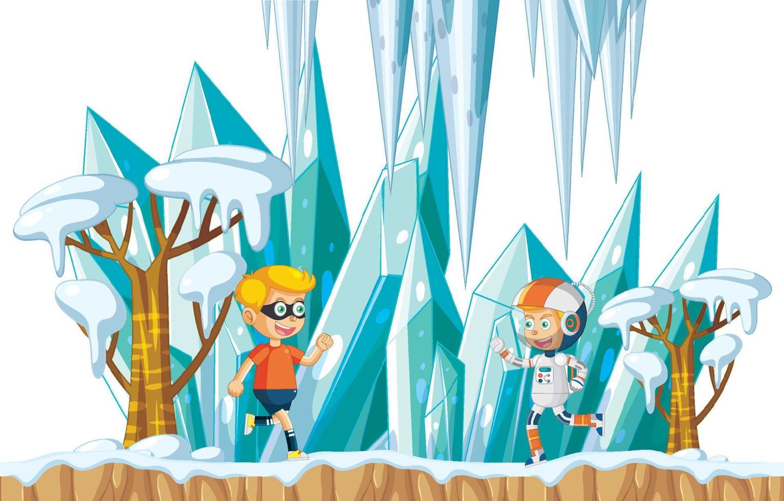 tafereel met twee jongens in winter land- vector