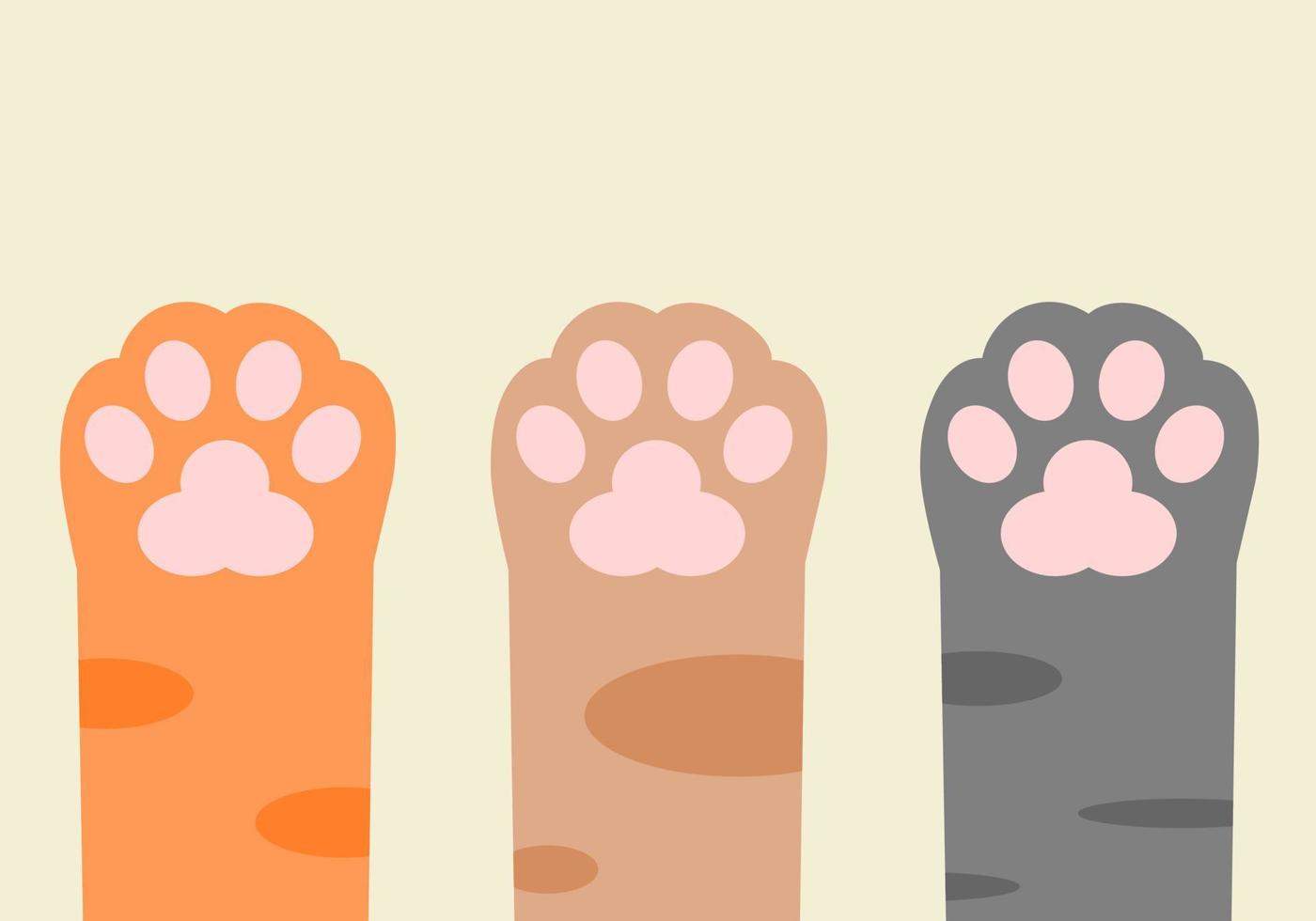 drie schattig poten omhoog kat huisdier oranje bruin en zwart been katten vlak vector icoon.