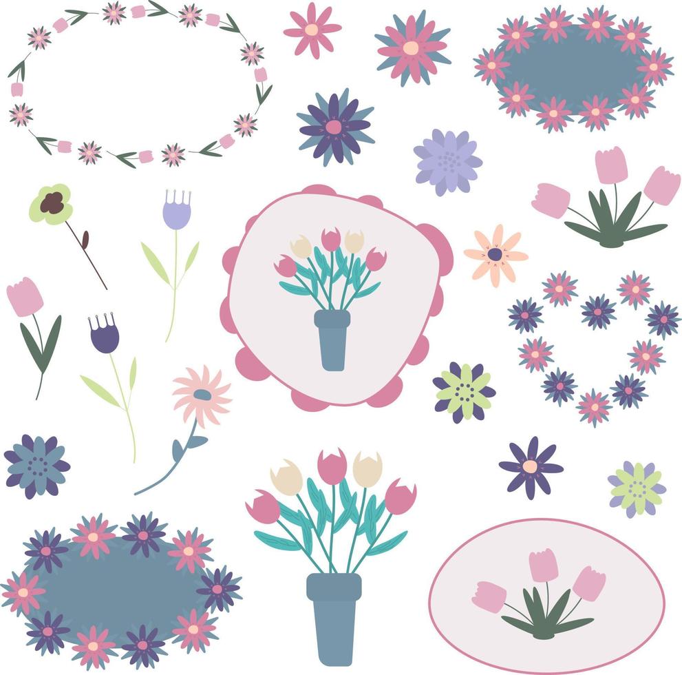 reeks van bloemen en composities van hen voor stickers vector