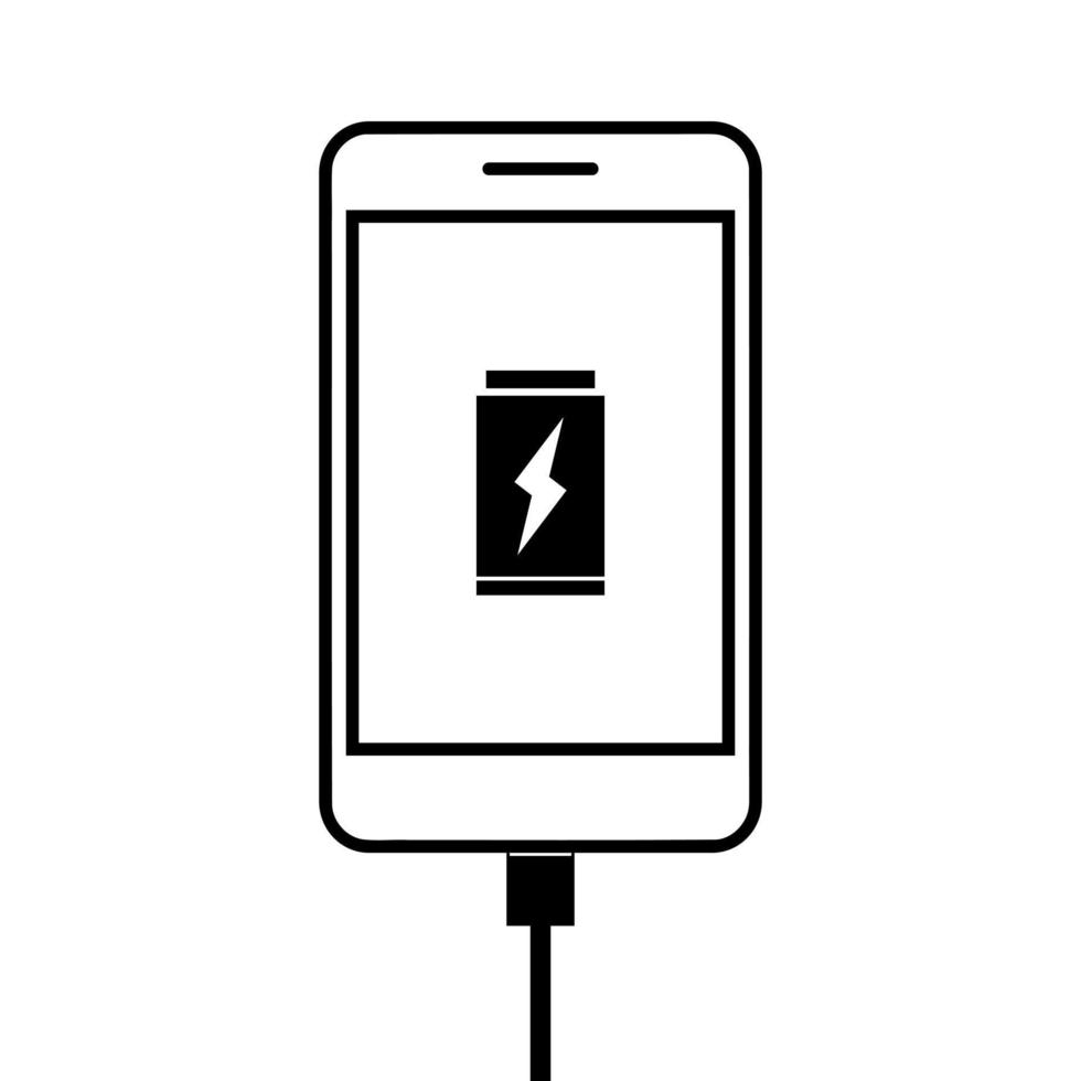 smartphone oplader accu Aan wit achtergrond zwart icoon schets vector. vector