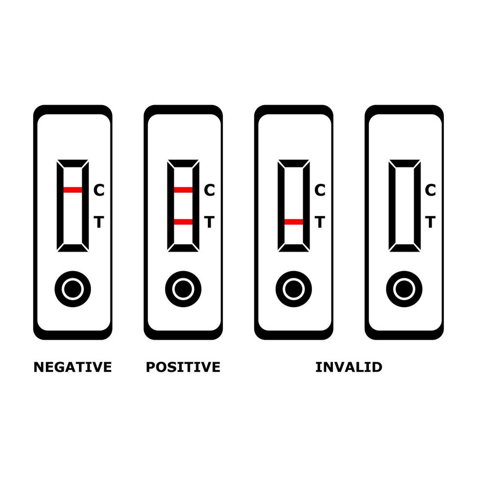 snel antigeen test uitrusting atk covid-19 negatief positief en ongeldig Aan wit achtergrond vlak vector icoon ontwerp