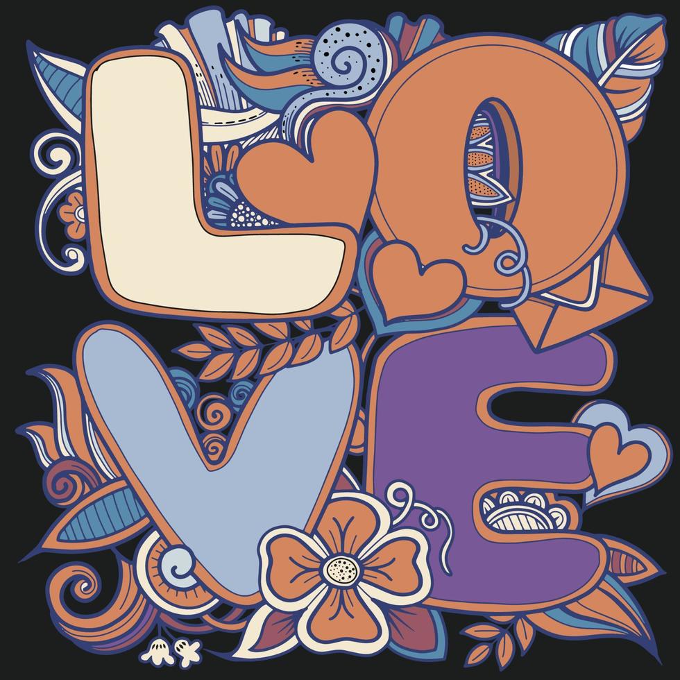 woord liefde met bloemen ornament. belettering. vector