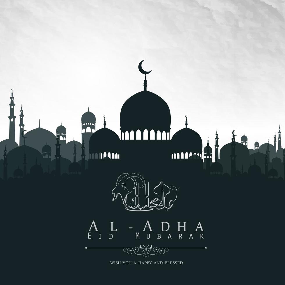 eid al adha mubarak achtergrond ontwerp met moskee vector