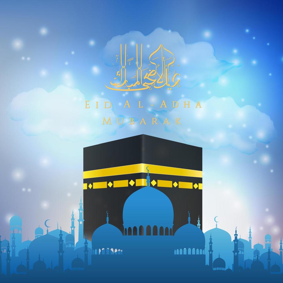 eid al adha mubarak met hadj kaaba en moskee vector