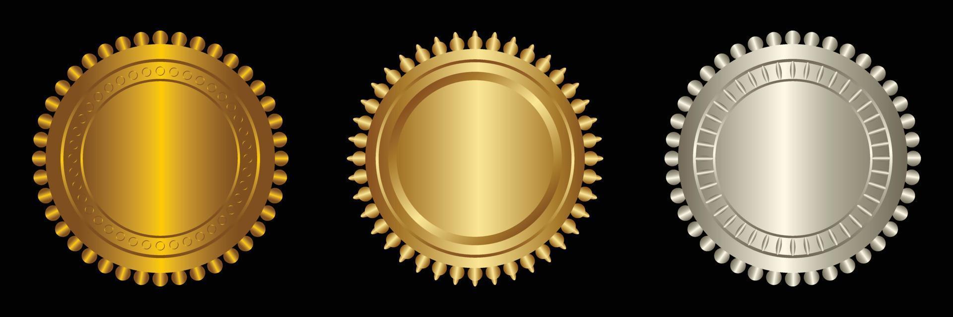 reeks vector ronde gouden en zilver insigne geïsoleerd, zegel postzegel goud luxe elegant banier icoon, vector illustratie certificaat zilver folie zegel of medaille geïsoleerd.