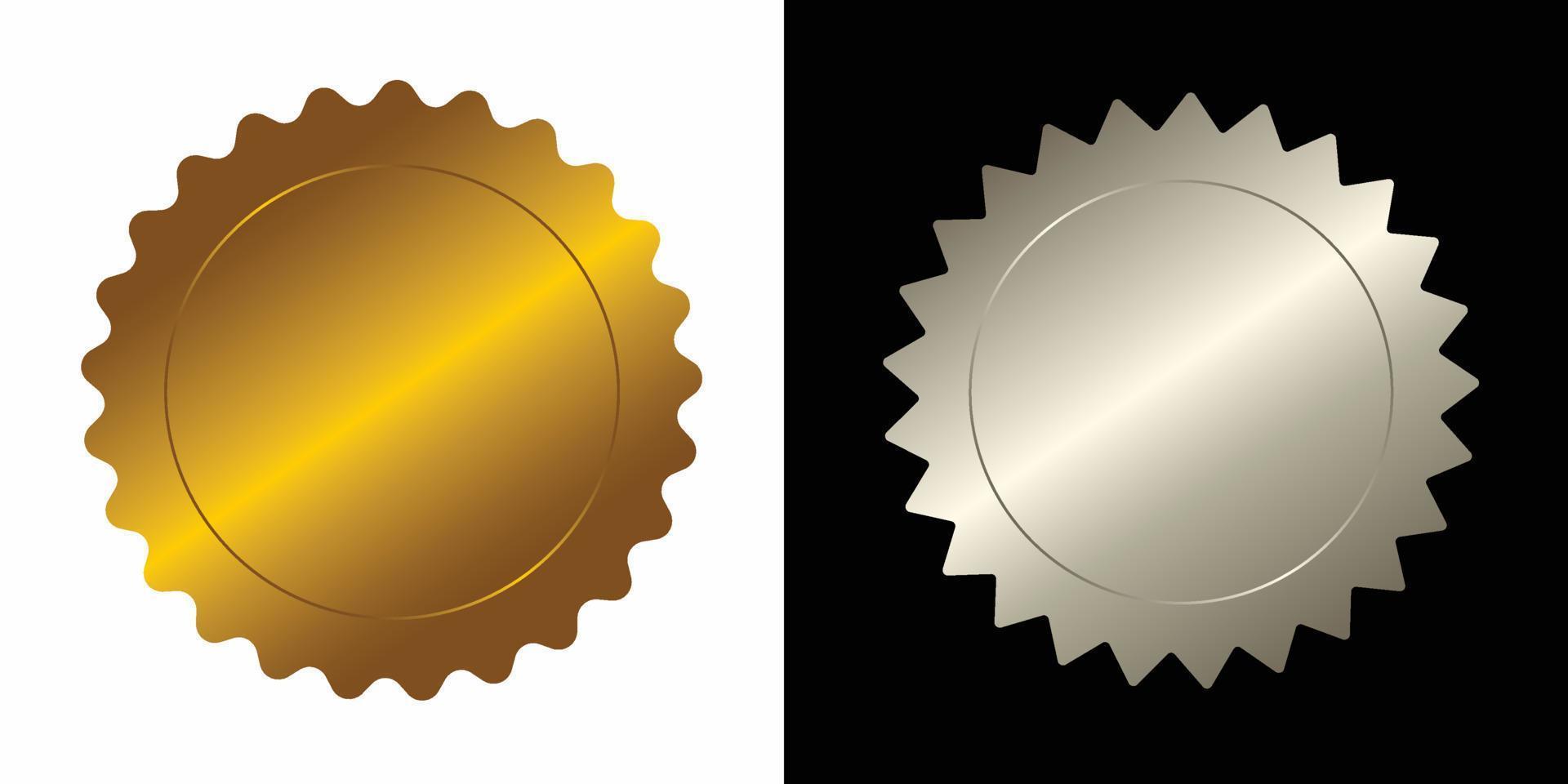 reeks vector ronde gouden en zilver insigne geïsoleerd, zegel postzegel goud luxe elegant banier icoon, vector illustratie certificaat zilver folie zegel of medaille geïsoleerd.