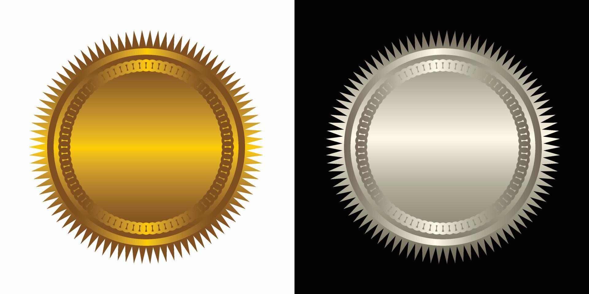 reeks vector ronde gouden en zilver insigne geïsoleerd, zegel postzegel goud luxe elegant banier icoon, vector illustratie certificaat zilver folie zegel of medaille geïsoleerd.