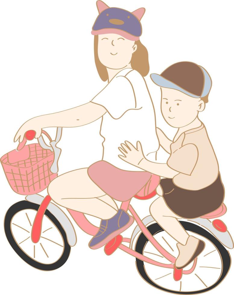 hand- getrokken broers en zussen rijden fietsen vector