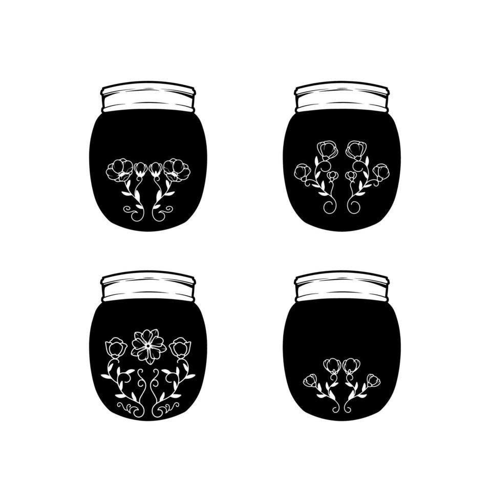 decoratie fles met bloem zwart kleur verzameling vector