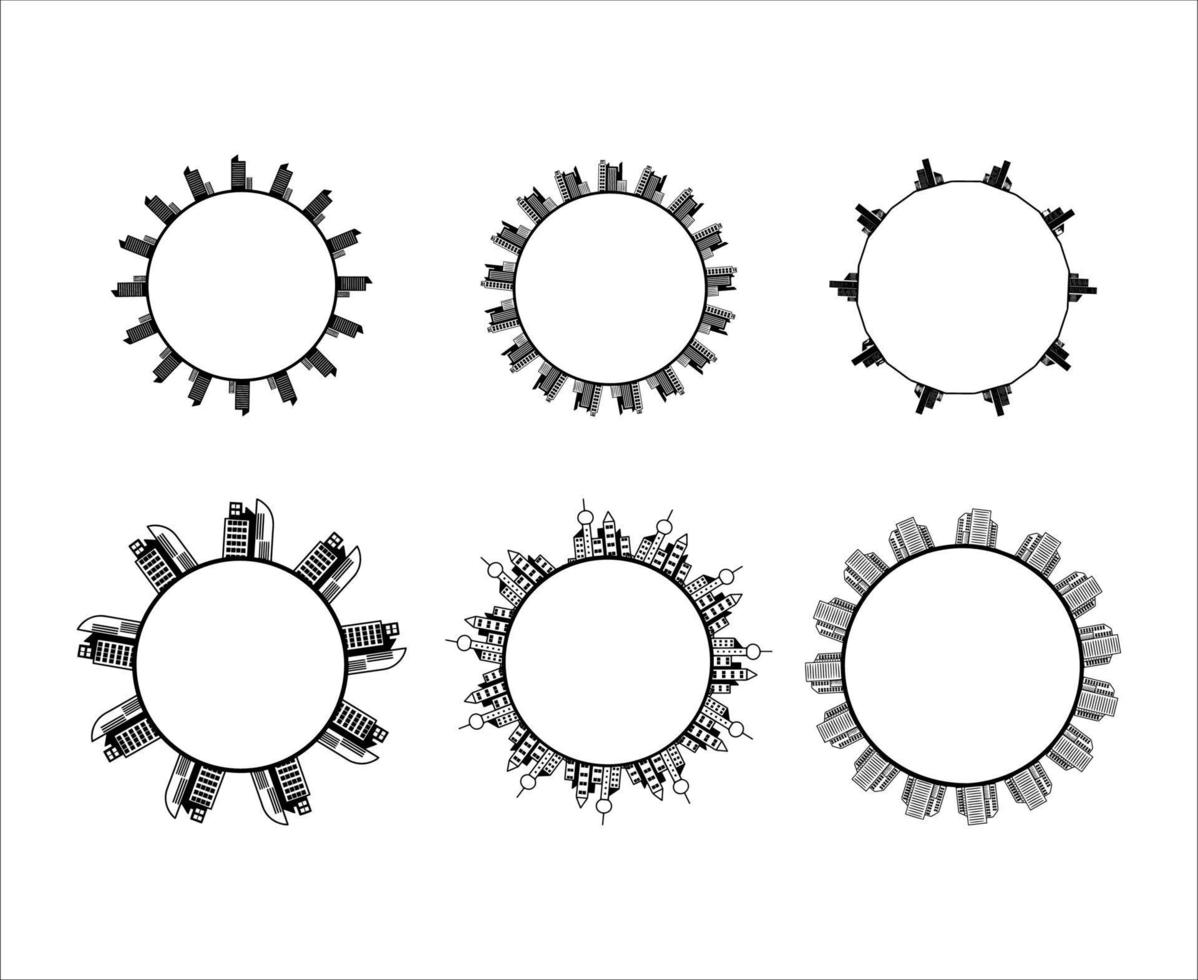 verzameling van gebouw wolkenkrabbers grens kader cirkel illustraties vector