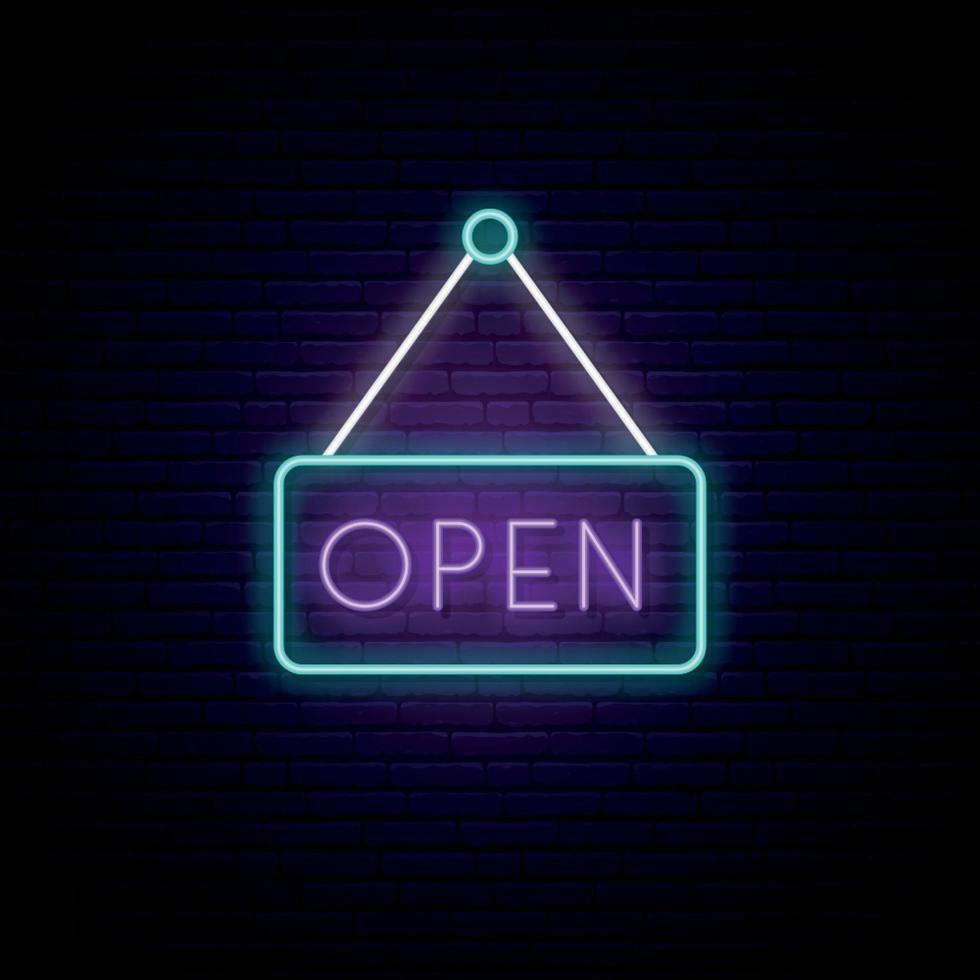 open neon teken in een frame op bakstenen muur achtergrond vector