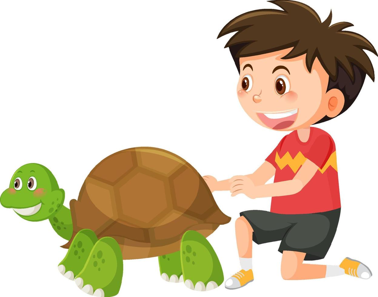 een jongen spelen met schildpad vector