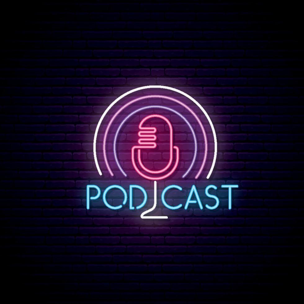 microfoon podcast neon teken vector