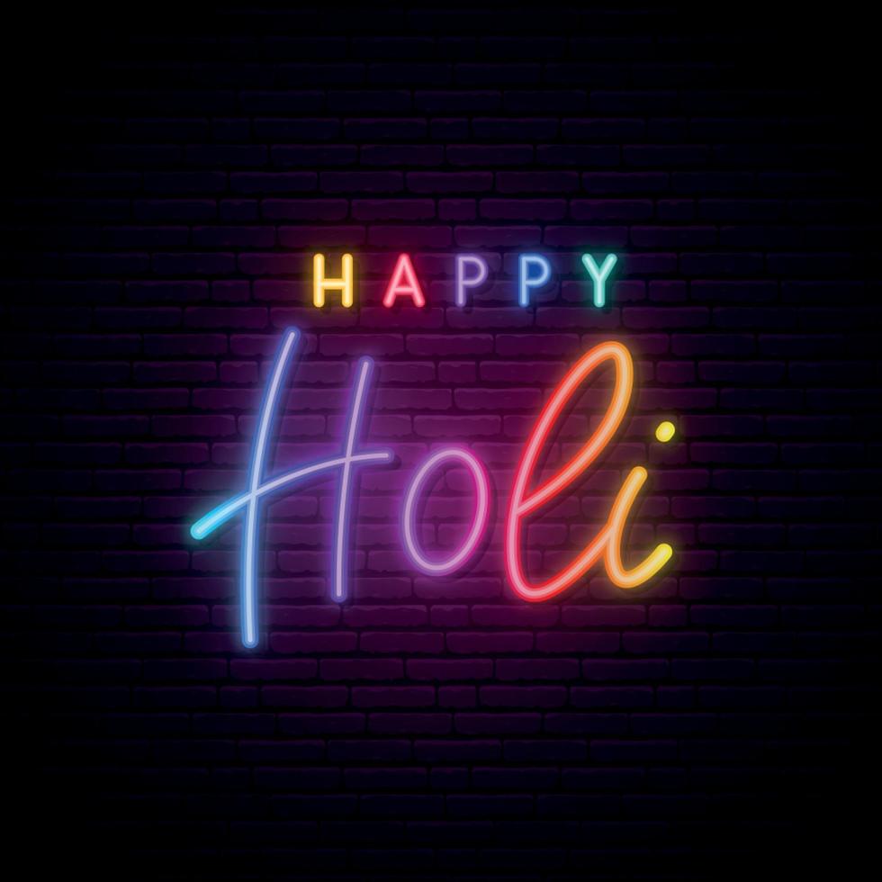 happy holi neon uithangbord vector