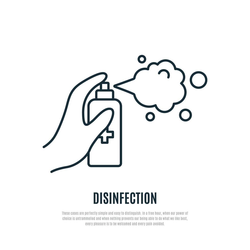 ontsmettingsmiddel spray lijn pictogram. preventie concept. desinfectie en reiniging. vector