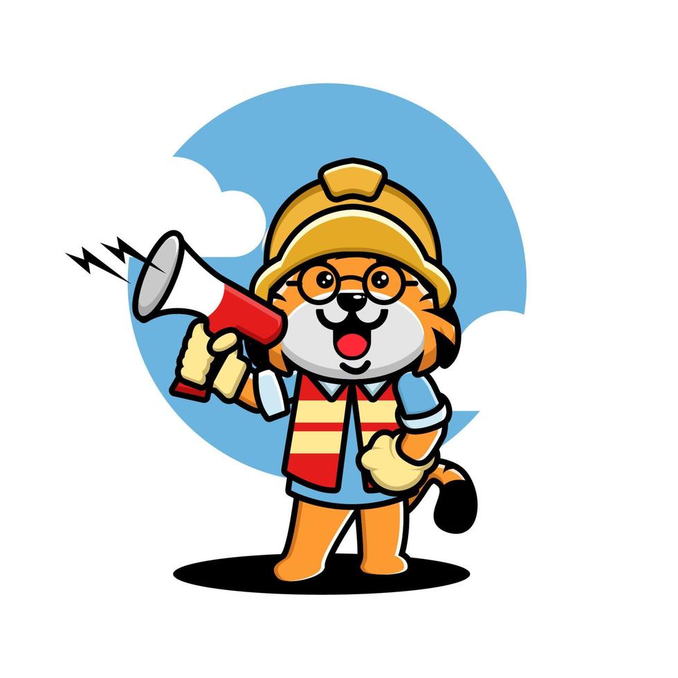 schattig tijger bouw arbeider tekenfilm vector