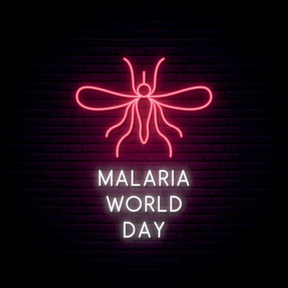 wereld malaria dag neon uithangbord. gloeiende mug pictogram. vector