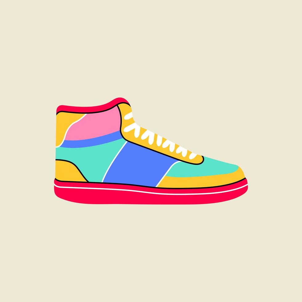 klassiek nostalgisch 80s 90s element in modern stijl vlak, lijn kunst stijl. hand- getrokken vector retro illustratie van sneaker, wijnoogst schoen, schoenen, ouderwets. mode lapje, insigne, embleem, logo