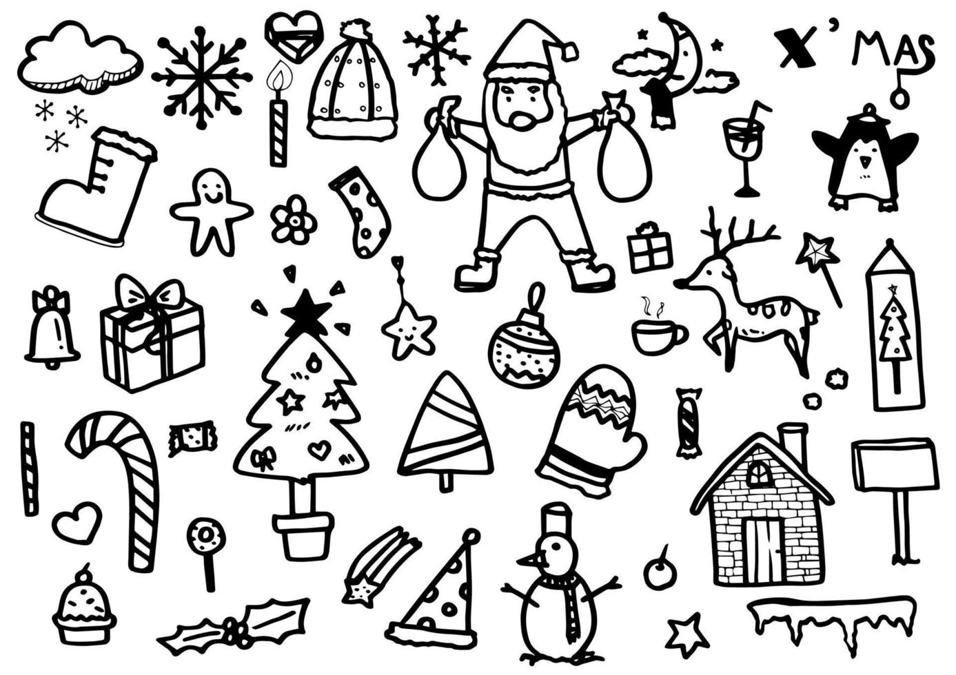 vector reeks van Kerstmis getrokken doodles in zwart lijn Aan een wit achtergrond